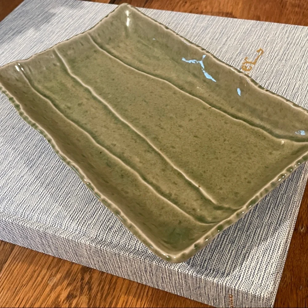 Vintage Studio Pottery Green Rectangular Sushi Plate – Stoneware